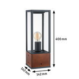 Modern table lamp with black metal frame and brown wooden base, 400 mm height, LED lighting