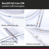 Bande LED MaxLED Full-Line COB avec 896 LEDs/m, ruban adhésif, coupable tous les 7,14 cm, facile à connecter
