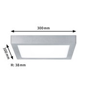 Kwadratowa lampa sufitowa LED z aluminium w kolorze srebrnym o wymiarach 300 mm na 38 mm