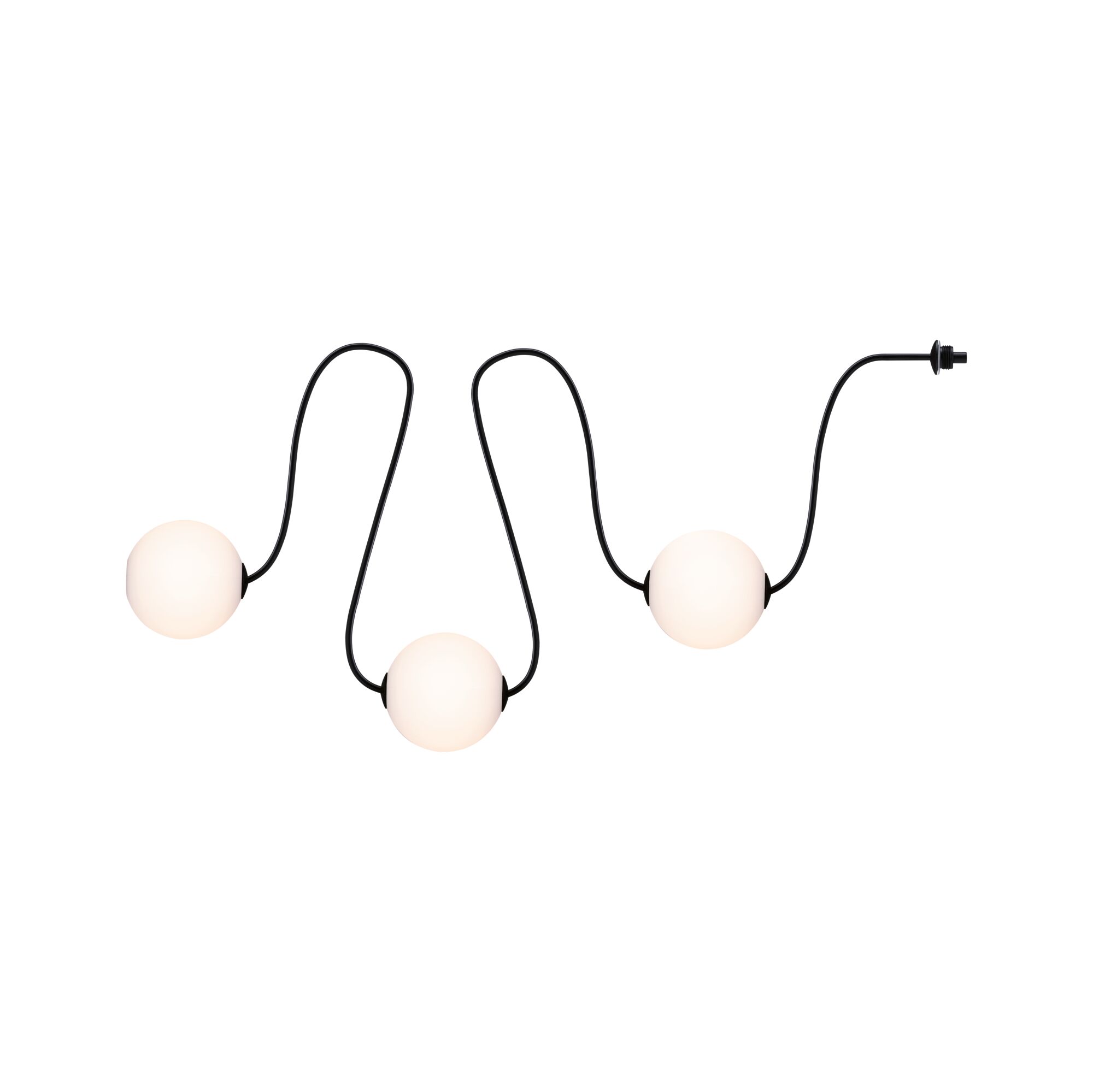 Plug & Shine LED Lichterkette Naima Erweiterungsset IP67 3000K 3x1W 1,71m Schwarz Moderne schwarze LED-Lichterkette mit drei weißen Kugellampen für stimmungsvolle Beleuchtung