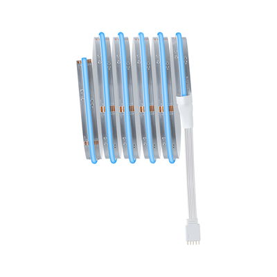 Flexibler LED-Streifen mit blauer Beleuchtung und weißem Anschlusskabel für moderne Lichtakzente