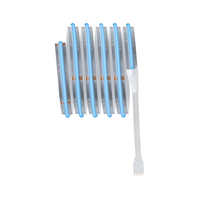 Flexible LED strip with blue light and white connector cable for modern lighting accents