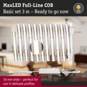 MaxLED Full-Line COB 3m LED strip with warm white light and power supply for delicate profiles