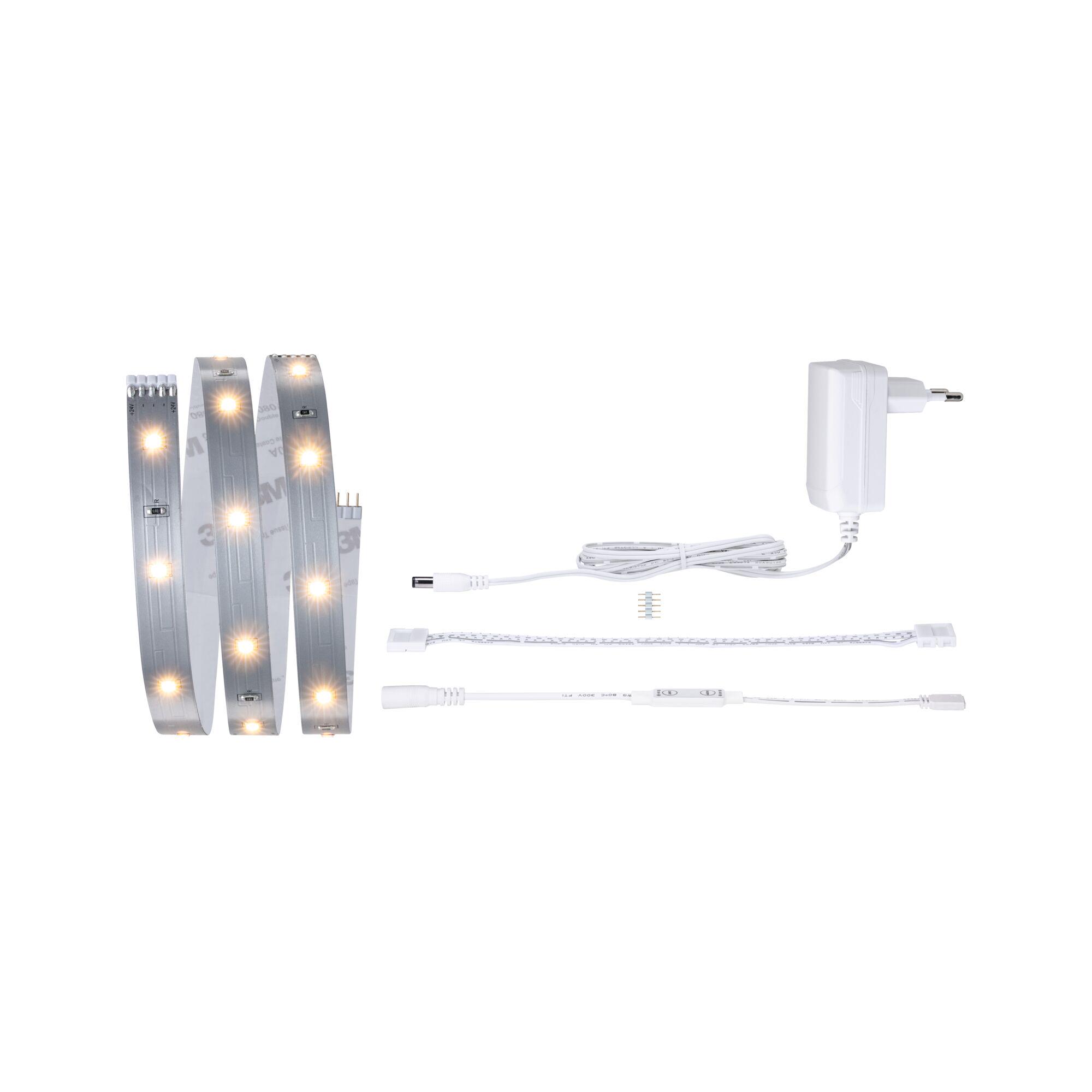 LED-Lichtband mit weißem Netzteil und Verbindungskabel für flexible Beleuchtungslösungen