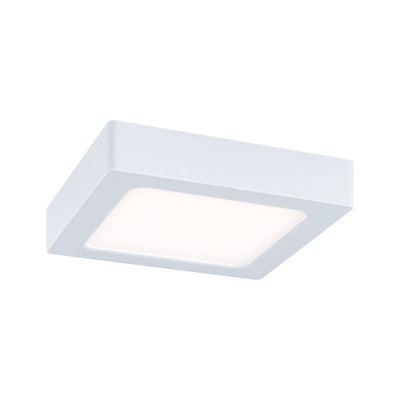 Square white LED ceiling light made of plastic with warm white light for living spaces