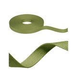 Green textile tape made of durable material, suitable for fastening and decoration in DIY projects.