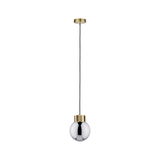 Moderne hanglamp met goudkleurig metaal en zilveren bol voor stijlvolle binnenverlichting
