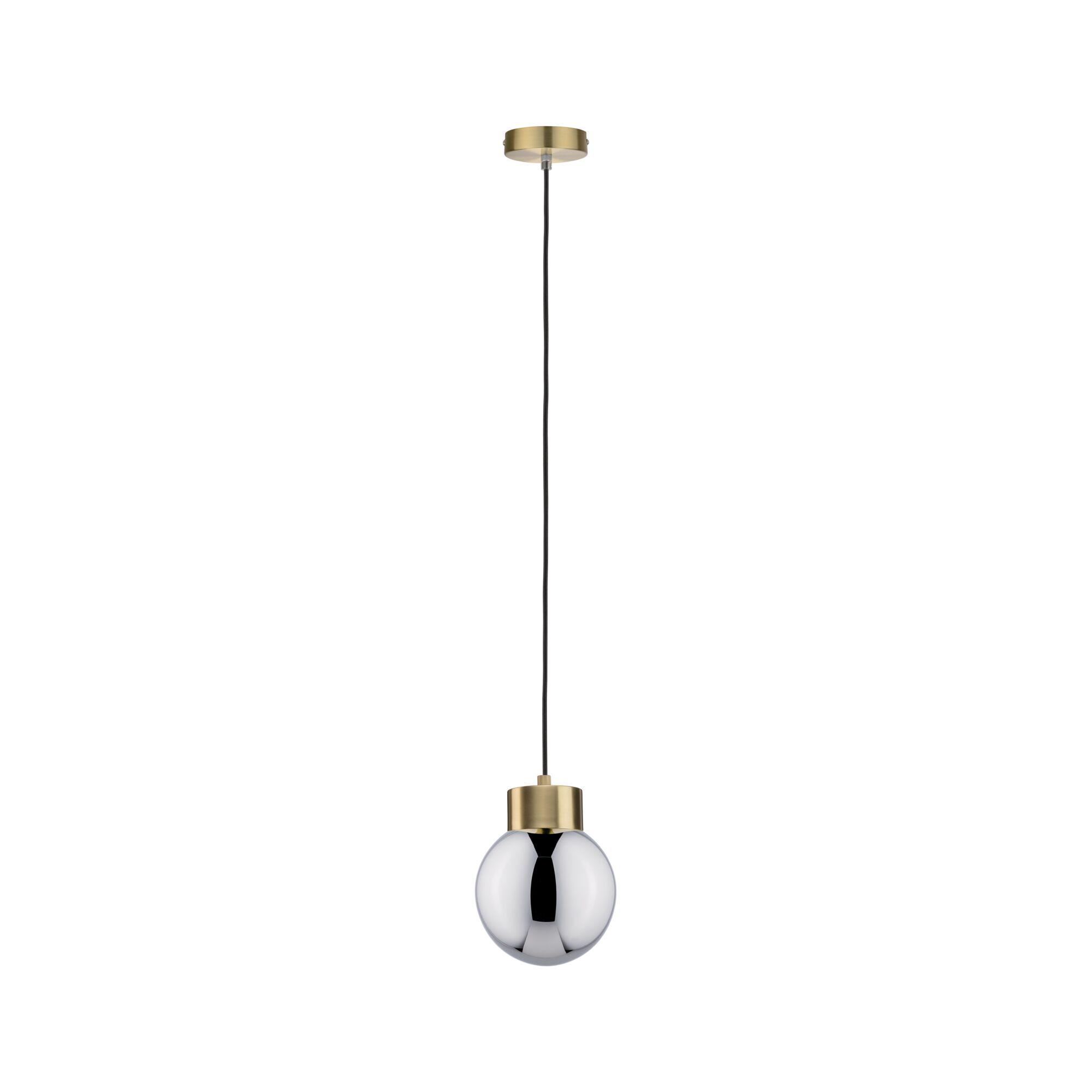 Moderne hanglamp met goudkleurig metaal en zilveren bol voor stijlvolle binnenverlichting