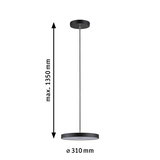 Schwarze runde LED-Pendelleuchte aus Metall mit 310 mm Durchmesser und 1350 mm Länge