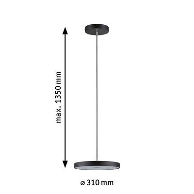 Schwarze runde LED-Pendelleuchte aus Metall mit 310 mm Durchmesser und 1350 mm Länge