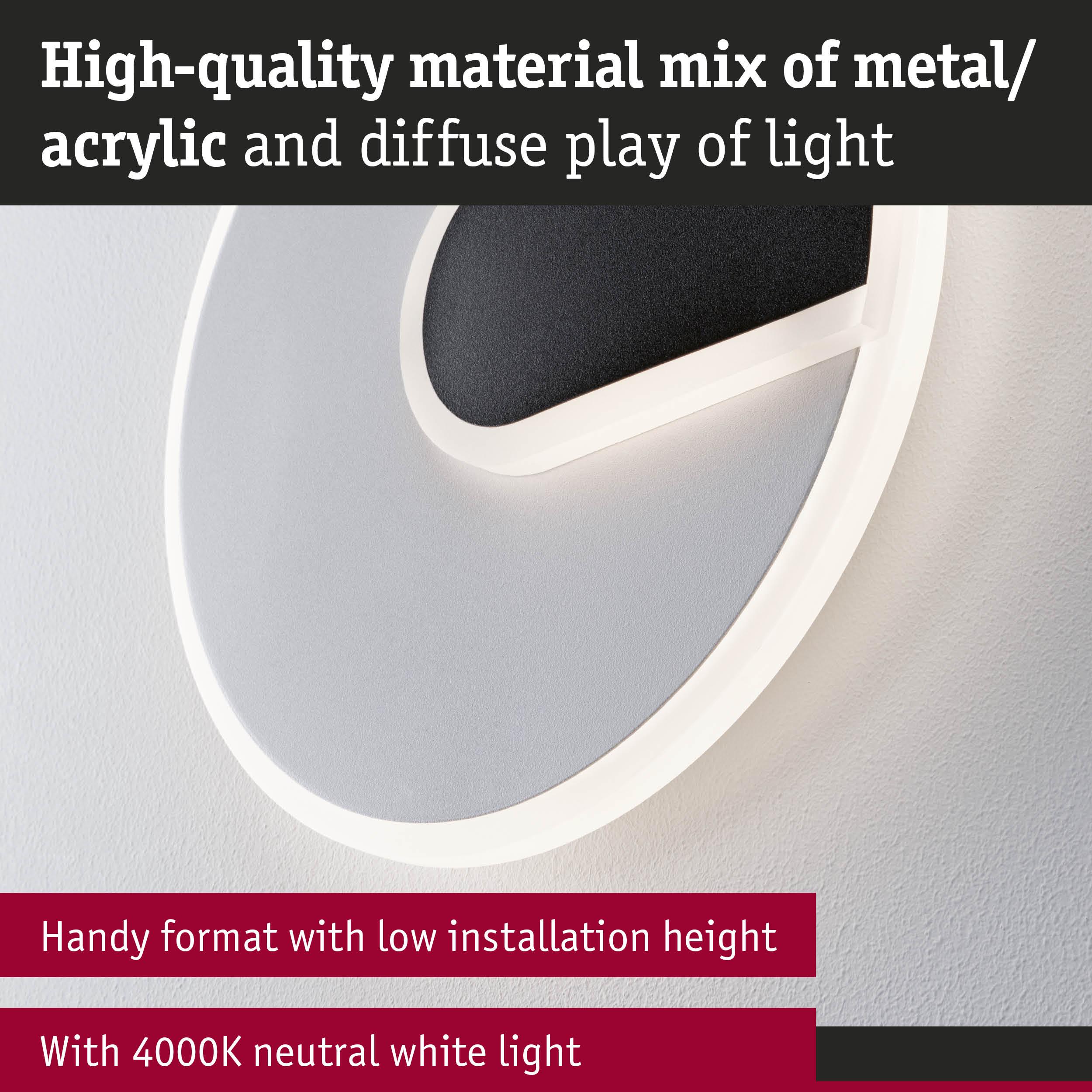 Round wall light in metal and acrylic white with 4000K neutral white light and low installation height