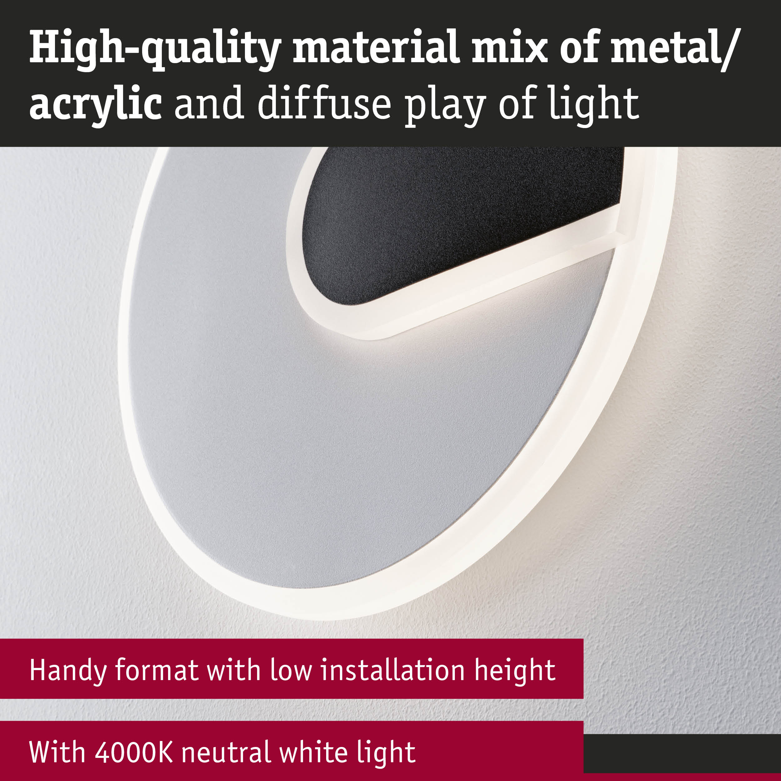 Modern wall light in white metal and acrylic with 4000K neutral white light for indoor use