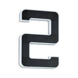 Solar-powered house number 2 with black surface and white frame for outdoor lighting