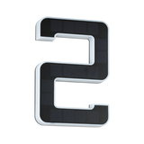 Solar-powered house number 2 with black surface and white frame for outdoor lighting