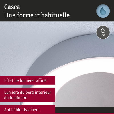 Plafonnier rond Casca gris avec indice IP44 et effet anti-éblouissement pour salle de bain et pièces humides