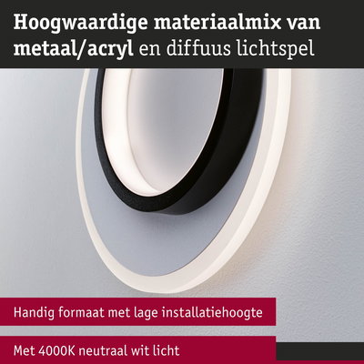 Moderne wandlamp van metaal en acryl in zwart en wit met 4000K neutraal wit licht