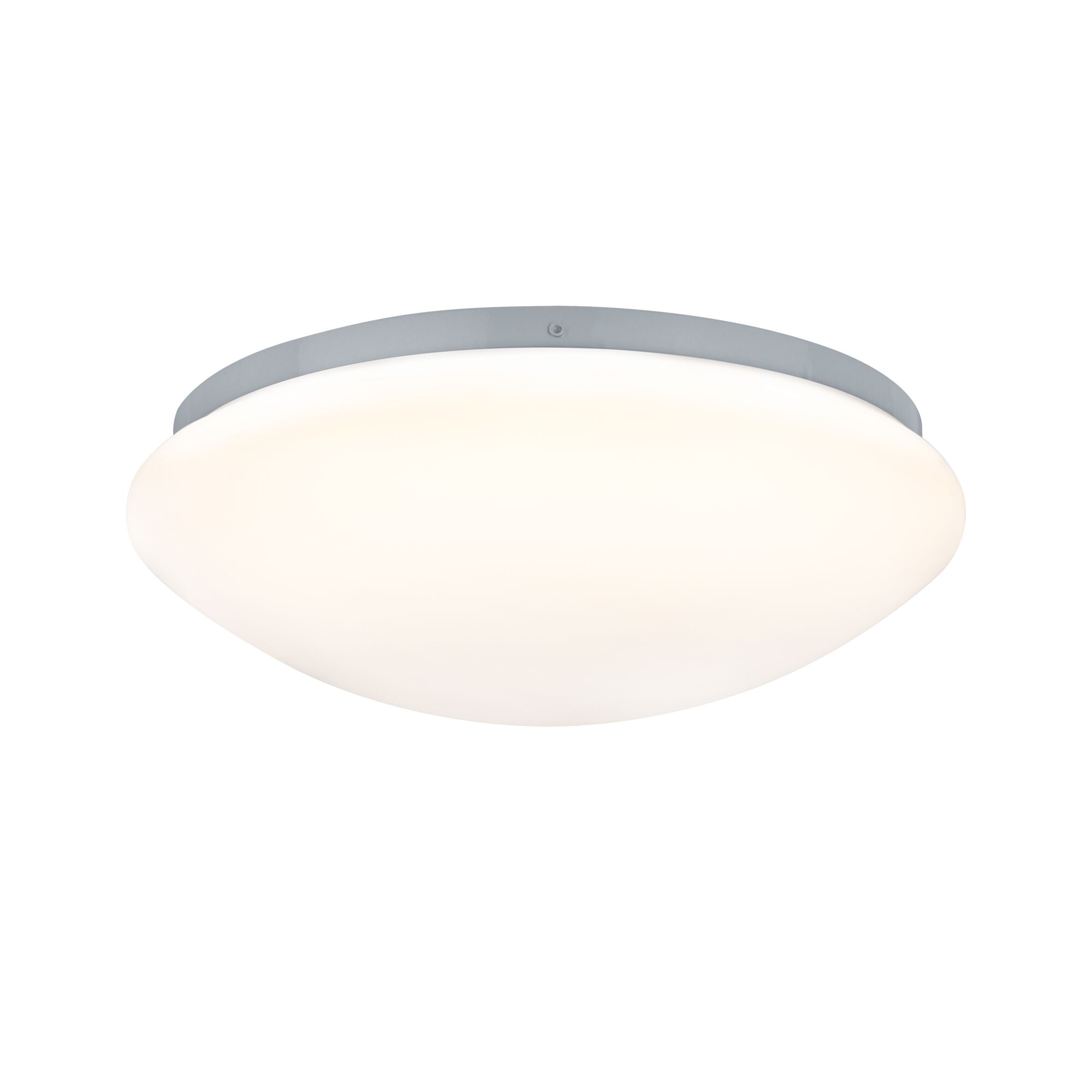 Ronde plafondlamp met wit glas en grijze metalen rand voor moderne verlichting