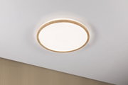 Plafonnier rond avec cadre en bois et diffuseur blanc pour un éclairage moderne