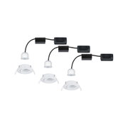 White LED recessed spotlight with black cable and connectors, energy-saving ceiling lighting solution