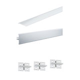 Silver aluminum LED profile with white diffuser and clear mounting clips for LED strips.