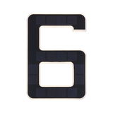 Chiffre 6 lumineux avec panneaux solaires noirs et cadre blanc pour éclairage extérieur.