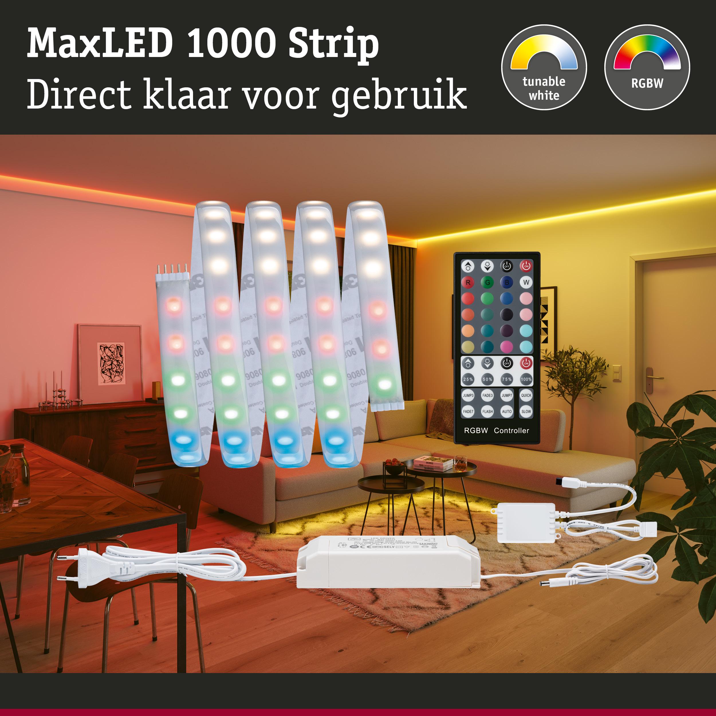 MaxLED 1000 RGBW LED-strip met afstandsbediening en voeding voor kleurrijke sfeerverlichting
