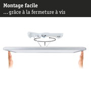 Plafonnier LED blanc avec montage facile par vis et câblage visible pour installation