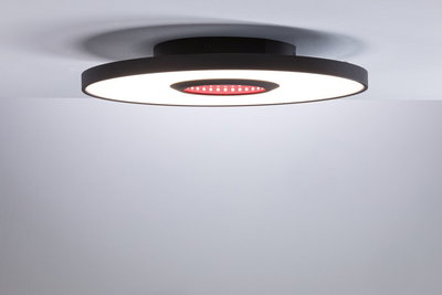 Moderne zwarte LED-plafondlamp met rond ontwerp en rood accent voor stijlvolle verlichting