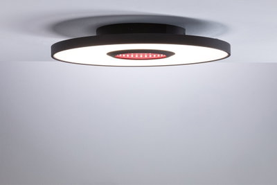 Modern black LED ceiling light with white illumination and red accent for home lighting