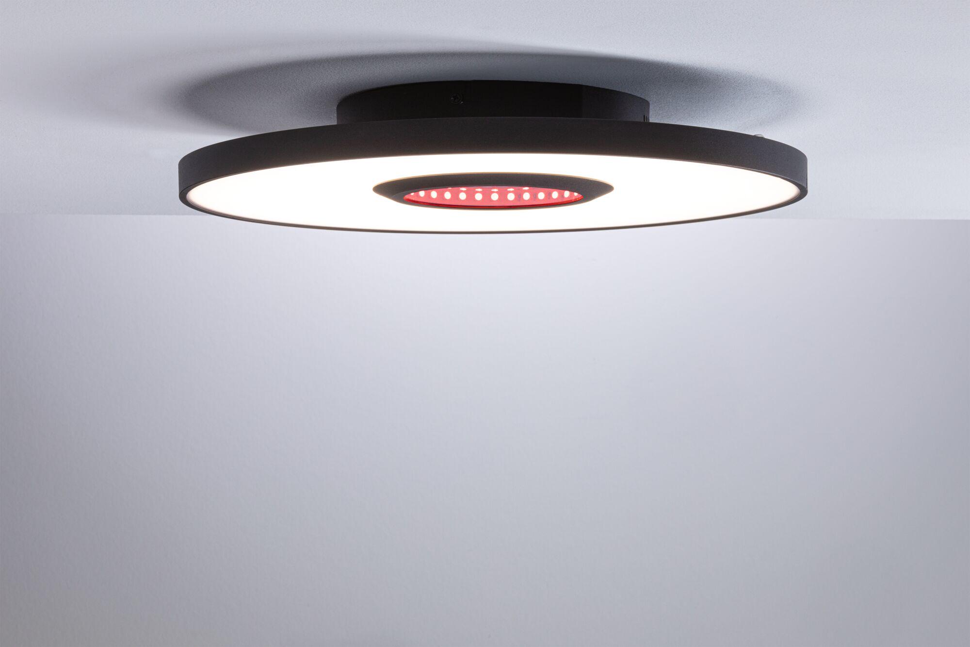 Moderne schwarze LED-Deckenleuchte mit weißem Licht und rotem Akzent für Wohnraumbeleuchtung