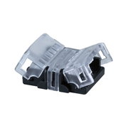 Small transparent plastic connector with black base for electrical connections and wiring