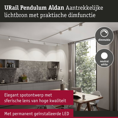 Moderne dimbare URail Pendulum Aldan hanglamp in neutraal wit voor stijlvolle binnenverlichting