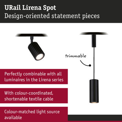 Black URail Lirena metal spot with adjustable head and textile cable for modern lighting