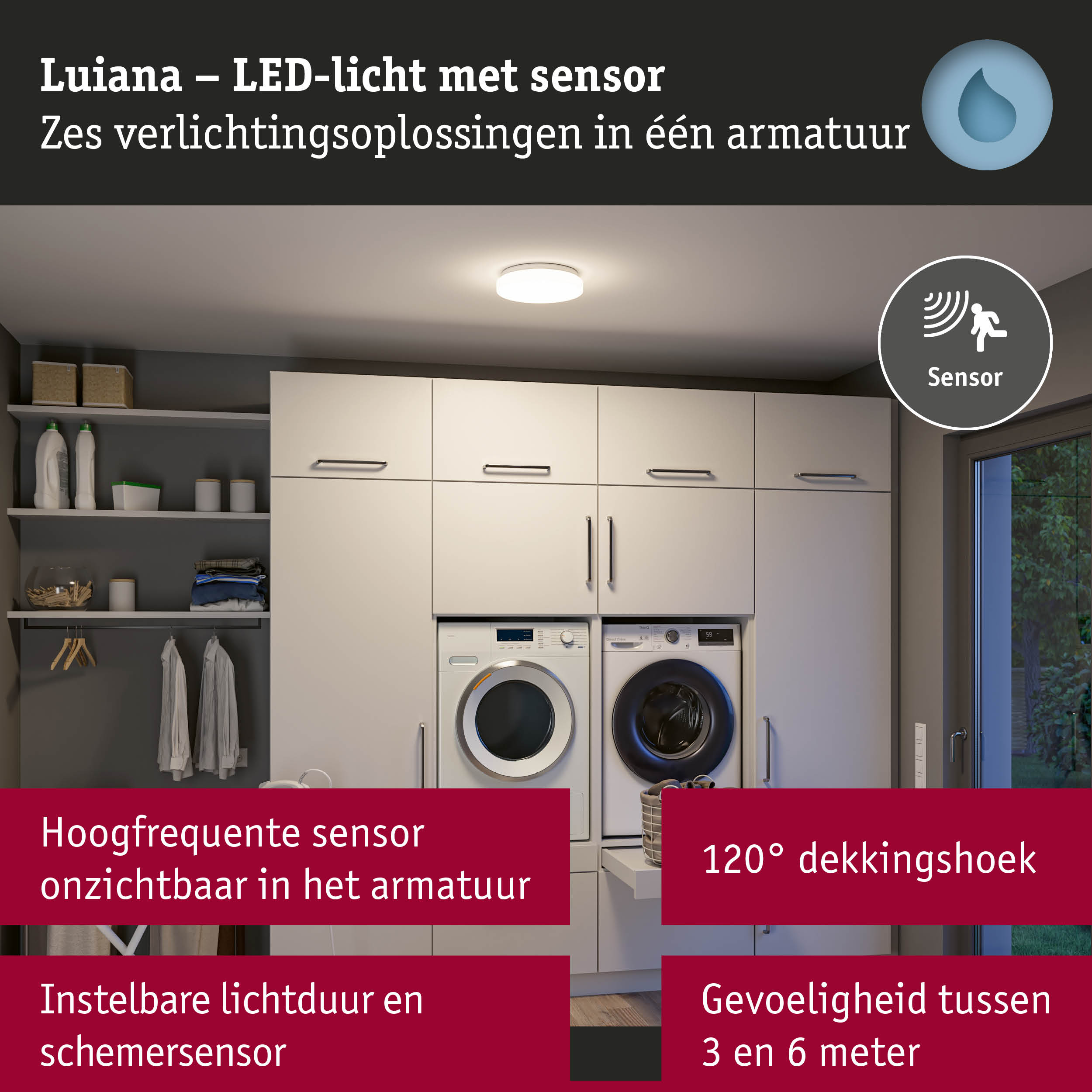 Rond wit Luiana LED-plafondlicht met ingebouwde sensor voor energiezuinige kamerverlichting