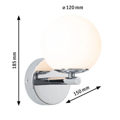 Wall lamp with opal white glass and chrome metal, 120 mm diameter, modern lighting fixture