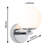 Wall lamp with opal white glass and chrome metal, 120 mm diameter, modern lighting fixture