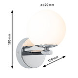Wall lamp with opal white glass and chrome metal, 120 mm diameter, modern lighting fixture