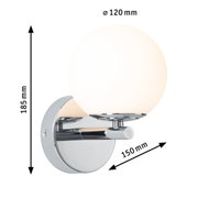 Wall lamp with opal white glass and chrome metal, 120 mm diameter, modern lighting fixture