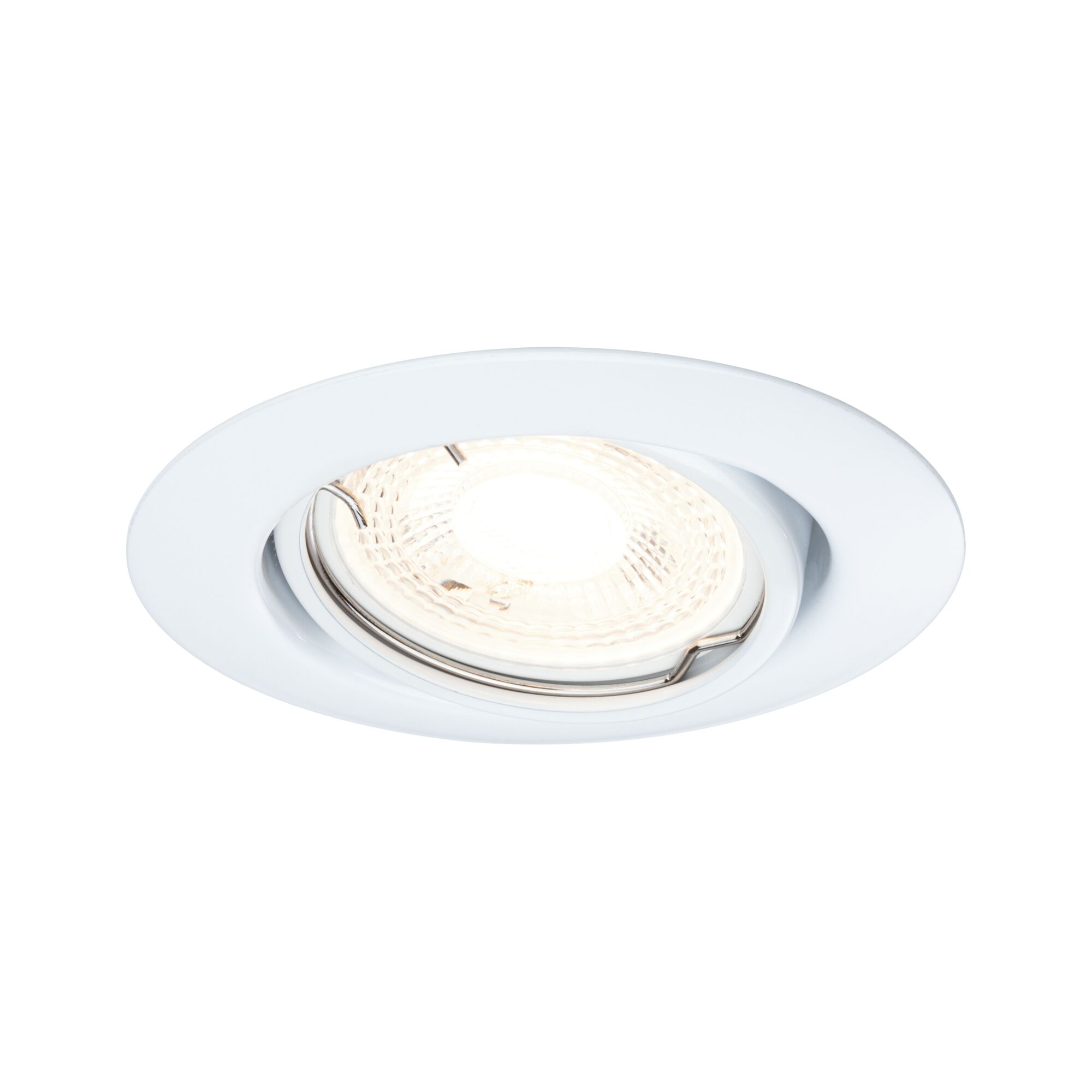 Round white metal recessed spotlight with warm white light for modern indoor lighting