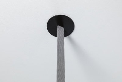 Black round ceiling mount with grey textile cable for modern LED pendant light.