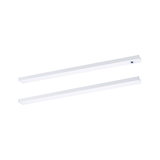 Two white LED under-cabinet lights made of plastic for modern kitchen lighting