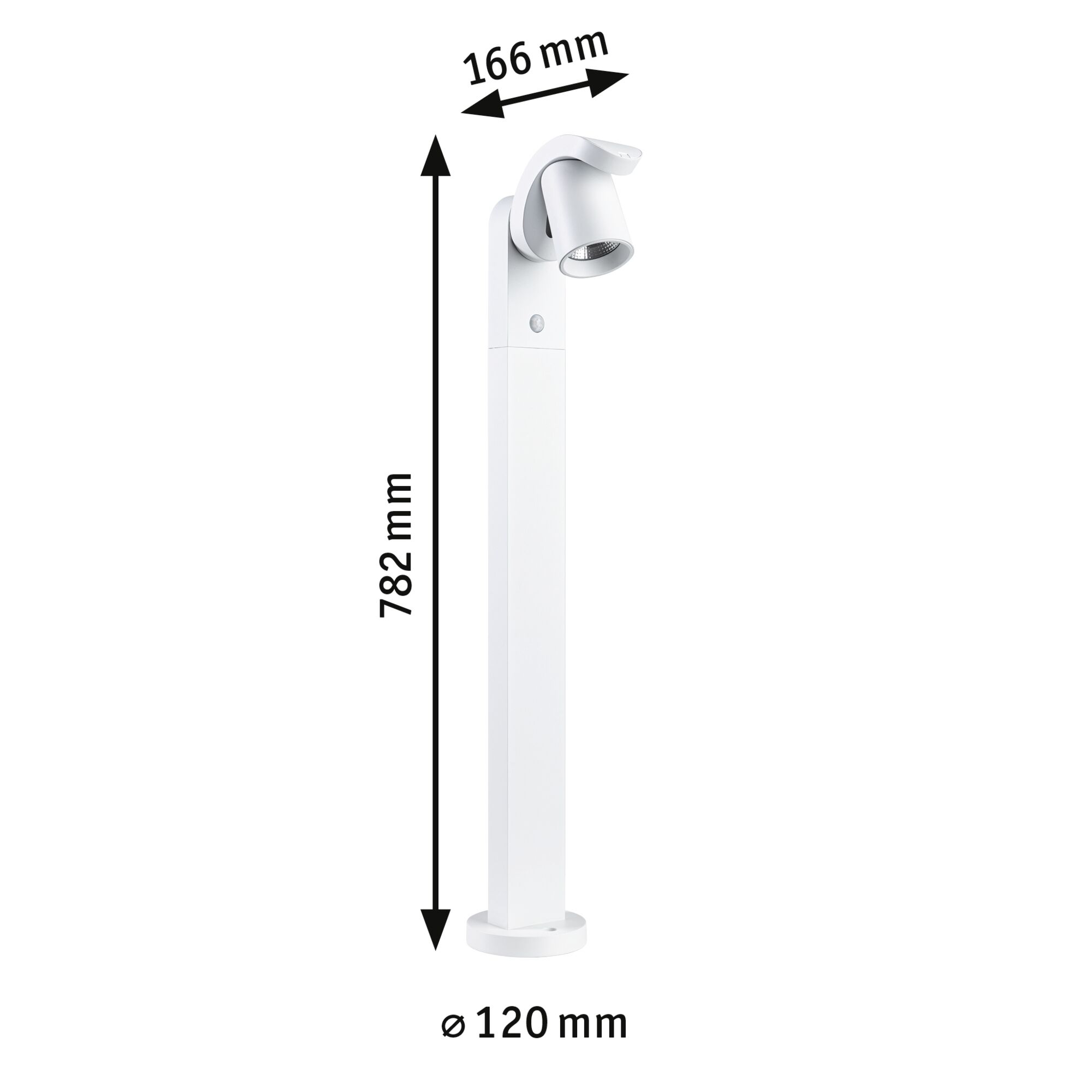 Weißer Außenstrahler aus Metall mit Bewegungsmelder, 782 mm hoch, moderner LED-Gartenstrahler