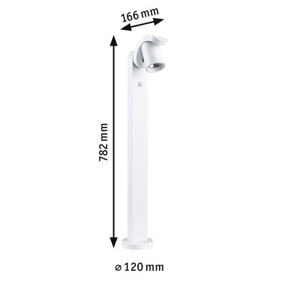 Weißer Außenstrahler aus Metall mit Bewegungsmelder, 782 mm hoch, moderner LED-Gartenstrahler