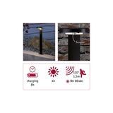 Black LED outdoor light with motion sensor and 8-hour charging time for garden and terrace