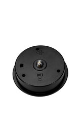 Round black plastic housing with central LED light for lighting systems and fixtures