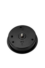 Round black plastic housing with central LED light for lighting systems and fixtures