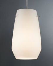 Modern white glass pendant light with metal accents, perfect for stylish home lighting