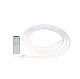 Flexible white LED light strip with remote control for dimmable ambient lighting and modern decor