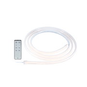 Flexible white LED light strip with remote control for dimmable ambient lighting and modern decor