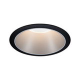 Round LED recessed light with black aluminium frame and warm white light for modern interiors